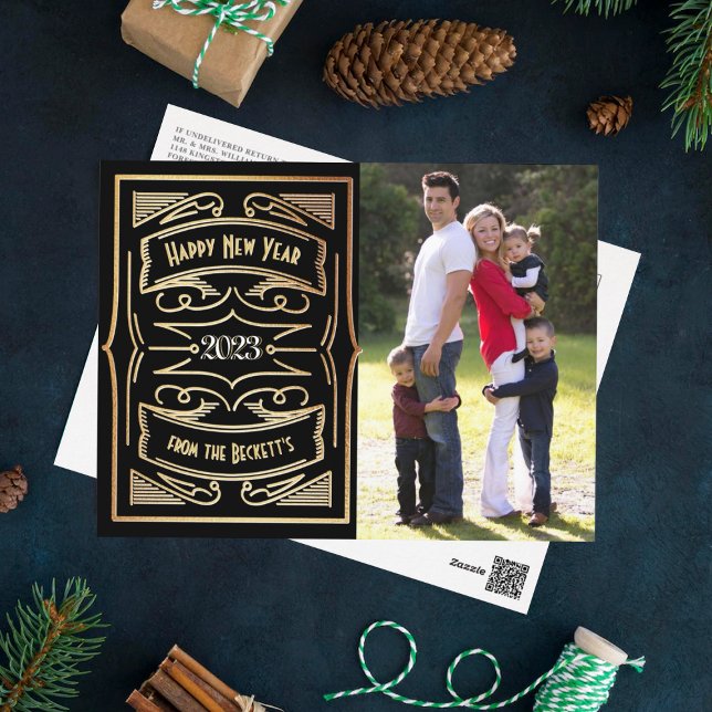 1920'S Gatsby Typography New Year Photo Holiday Postcard (Creator Uploaded)