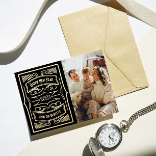 1920'S Gatsby Typography New Year Photo Real Foil Holiday Card