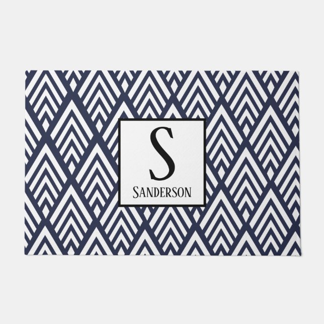 1920s Geometric White Deco Arrows | Personalised Doormat (Front)