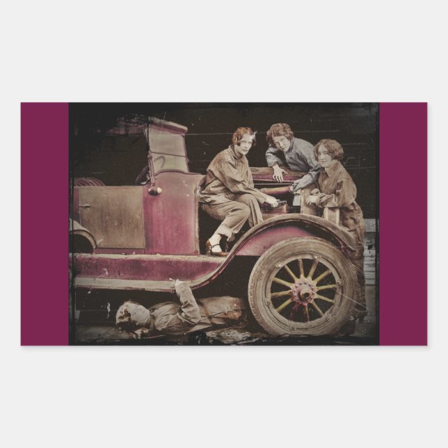 1920's Girl Auto Mechanics Rectangular Sticker (Front)