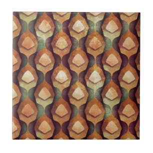 1920s Gold Teal Art Deco Fan Pattern Ceramic Tile