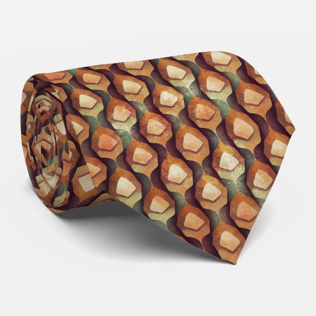 1920s Gold Teal Art Deco Fan Pattern Tie (Rolled)