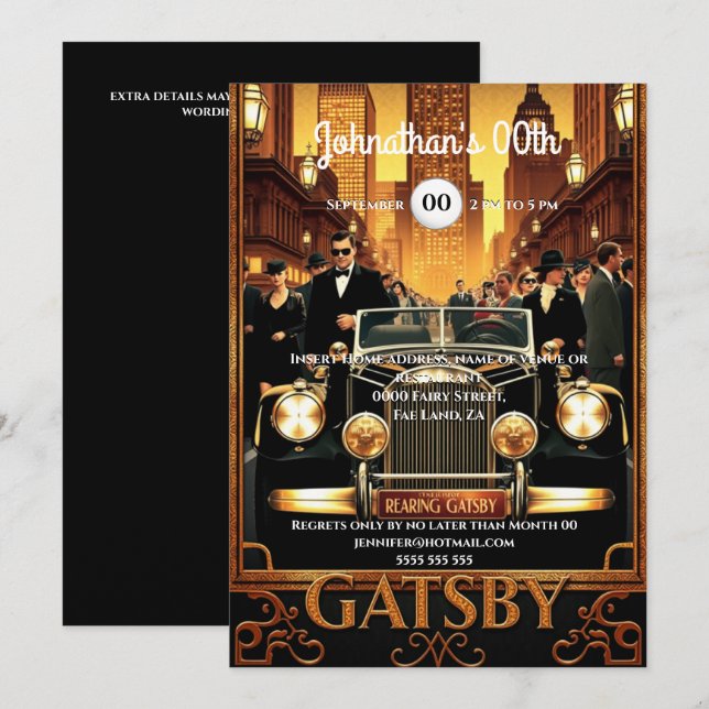 1920's Great Gatsby cadillac car movie poster Invitation (Front/Back)