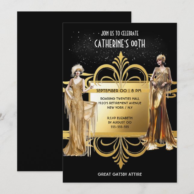 1920's Great Gatsby Flapper girls birthday elegant Invitation (Front/Back)