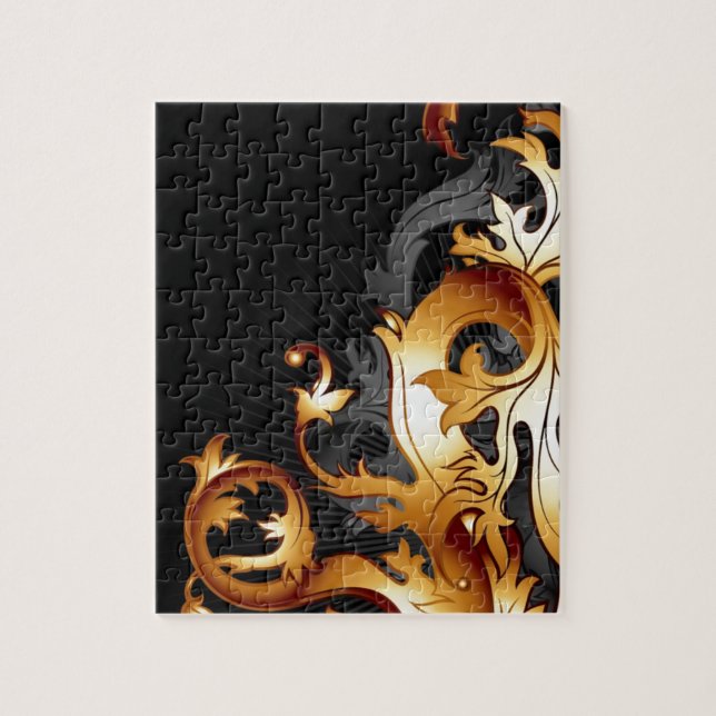 1920s great gatsby flourish black and gold leaf jigsaw puzzle (Vertical)
