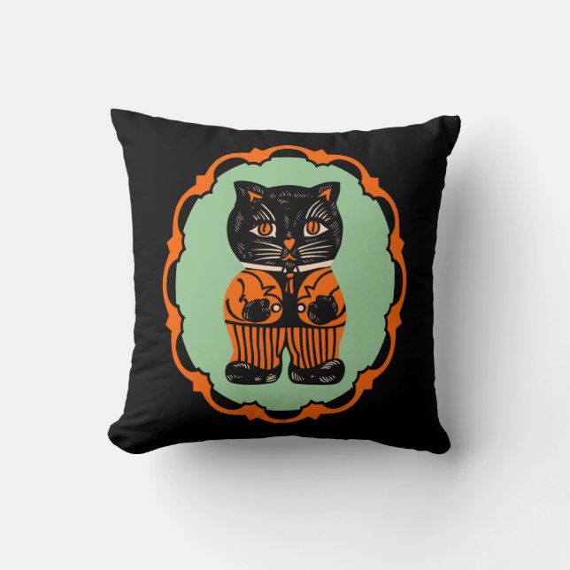 1920s Halloween Cat Design Cushion (Front)