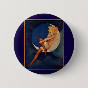 1920s hosiery ad beautiful woman on the moon 6 cm round badge