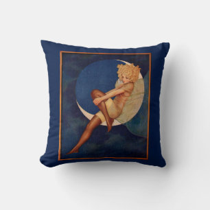 1920s hosiery ad beautiful woman on the moon cushion