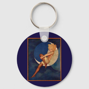 1920s hosiery ad beautiful woman on the moon key ring