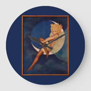 1920s hosiery ad beautiful woman on the moon large clock