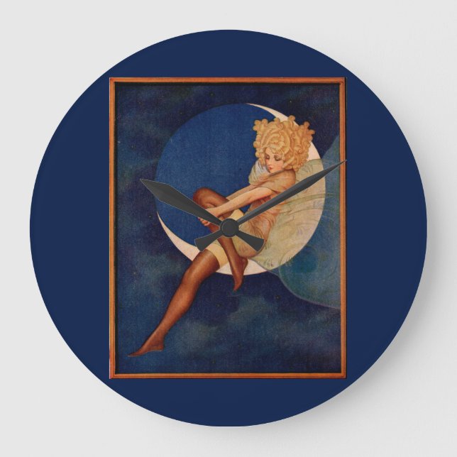1920s hosiery ad beautiful woman on the moon large clock (Front)