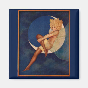 1920s hosiery ad beautiful woman on the moon magnet