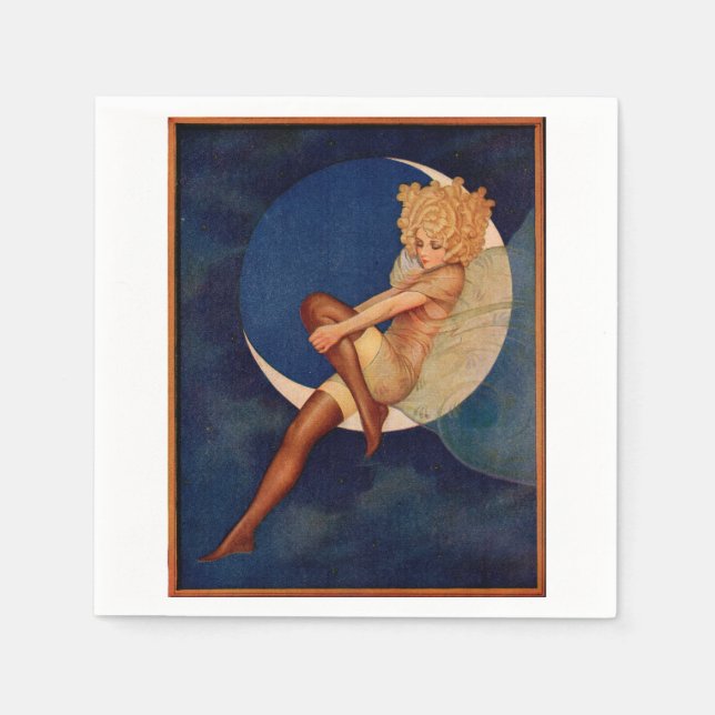 1920s hosiery ad beautiful woman on the moon napkin (Front)