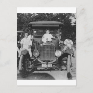1920's Kids on Car Postcard