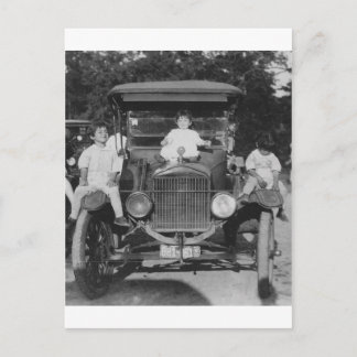 1920's Kids on Car Postcard