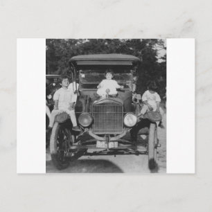 1920's Kids on Car Postcard