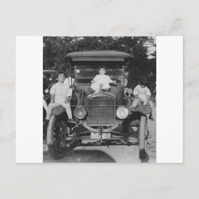 1920's Kids on Car Postcard (Front)