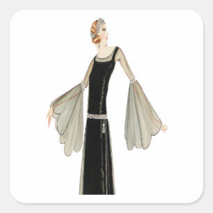 1920's Ladies Fashion Illustration Square Sticker
