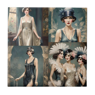 1920s Ladies Fashion Photo Collage, Ceramic Tile