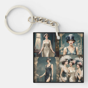 1920s Ladies Fashion Photo Collage, Key Ring