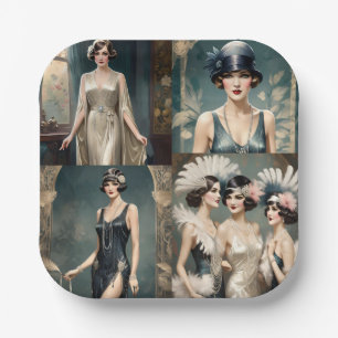 1920s Ladies Fashion Photo Collage, Paper Plate