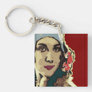 1920s Lady in a Blue Hat Pop Art Key Ring