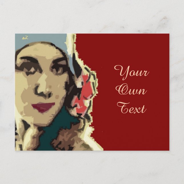 1920s Lady in a Blue Hat Pop Art Postcard (Front)