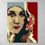 1920s Lady in a Blue Hat Poster<br><div class="desc">Pop art style portrait of an elegant 1920s lady in a blue hat against a rich red background.</div>