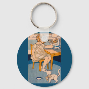 1920s little girl and her little white cat key ring