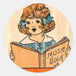 1920s little girl with music book classic round sticker