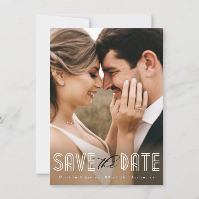 1920's Modern Romance Photo Save the Date Invitation (Front)