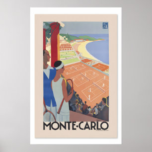 1920s Monte Carlo Monaco Tennis Courts Vintage Poster