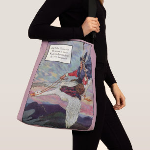 1920s Mother Goose riding her giant goose Crossbody Bag