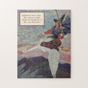 1920s Mother Goose riding her giant goose Jigsaw Puzzle