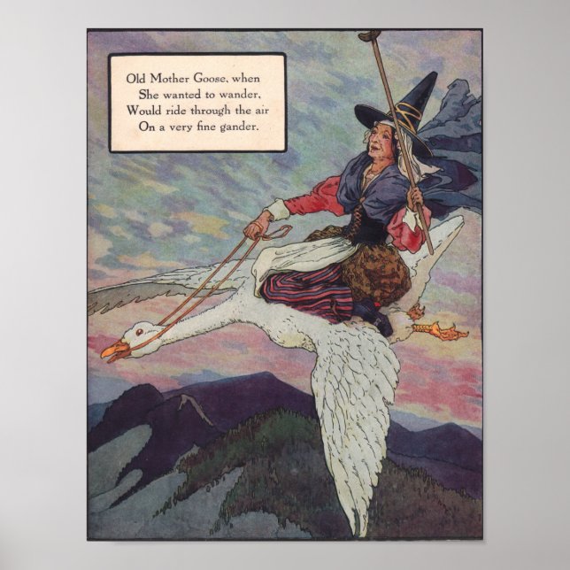 1920s Mother Goose riding her giant goose Poster (Front)