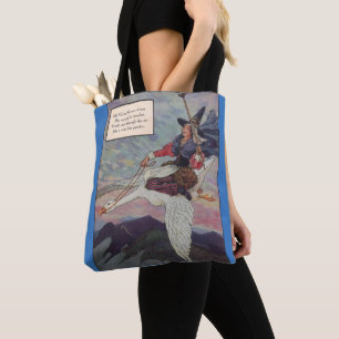 1920s Mother Goose riding her giant goose Tote Bag