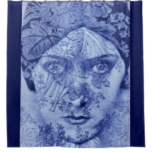 1920s movie star Gloria Swanson in blue Shower Curtain