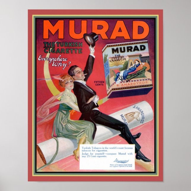 1920s Murad Turkish Cigarette Ad Poster (Front)