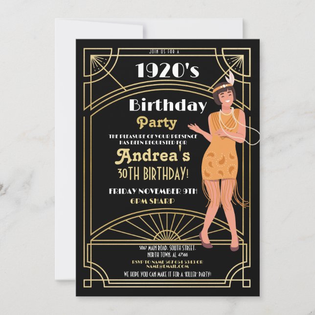 1920's Murder Mystery Birthday Dinner Party Deco Invitation (Front)