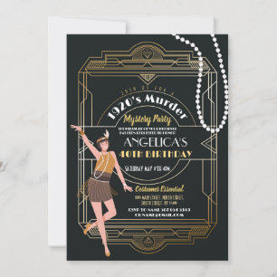 1920's Murder Mystery Birthday Dinner Party Deco Invitation