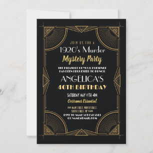 1920's Murder Mystery Birthday Dinner Party Invitation
