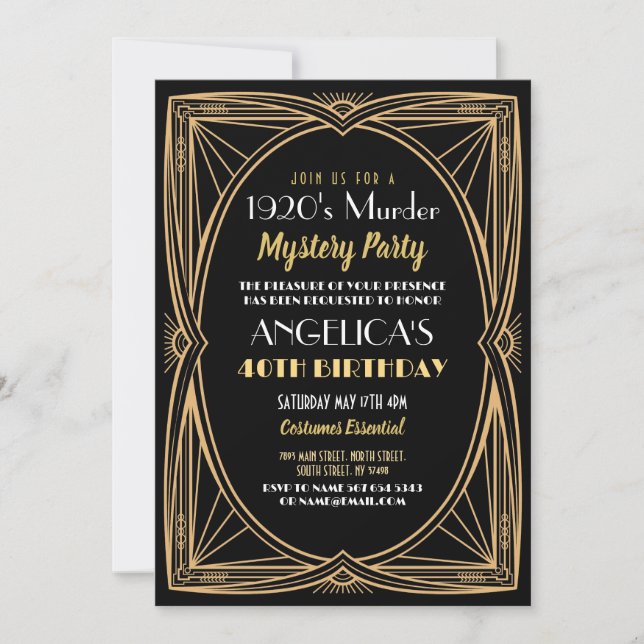 1920's Murder Mystery Birthday Dinner Party Invitation (Front)
