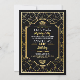 1920s Murder Mystery Dinner Birthday Party Invitation