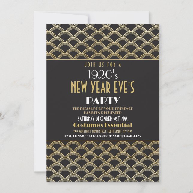1920s New Year Eve Party Art Deco Gatsby  Invitation (Front)