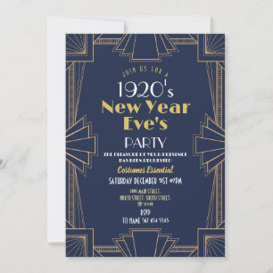 1920s New Year Party Art Deco Navy Gold Invitation