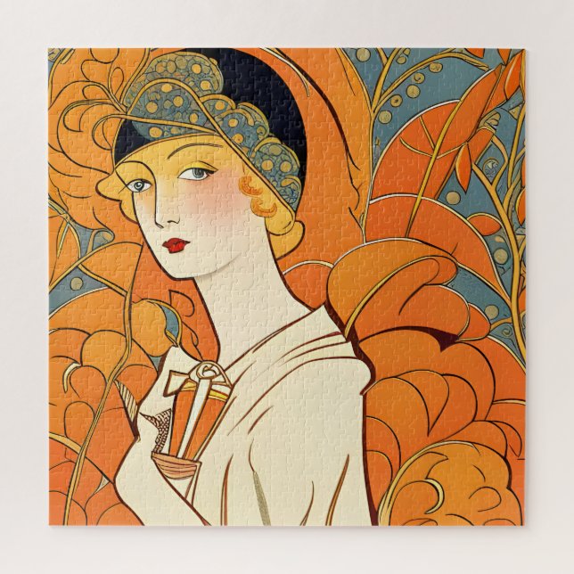 1920s Parisian Woman With Orange Flowers Puzzle (Vertical)