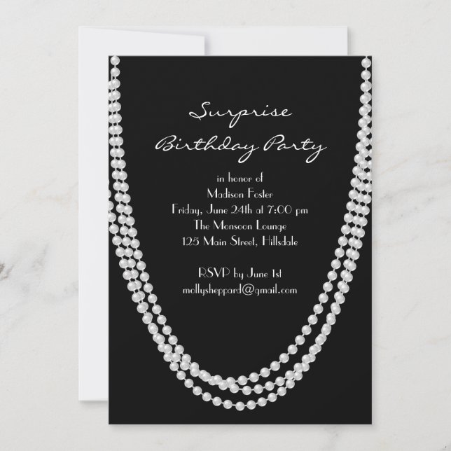 1920's Pearl Surprise Birthday Party Invitation (Front)