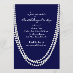 1920's Pearl Surprise Birthday Party Invite blue