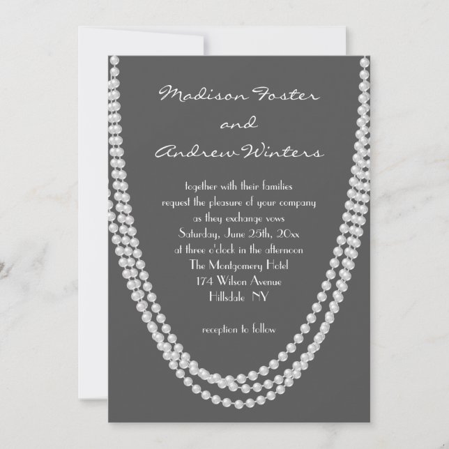 1920's Pearl Wedding Invitation - grey (Front)