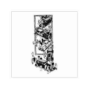 1920s people car show art illustration self-inking stamp